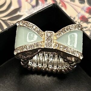 Mint Green and Silver Sparkly Bow Stretch Ring Size 7+